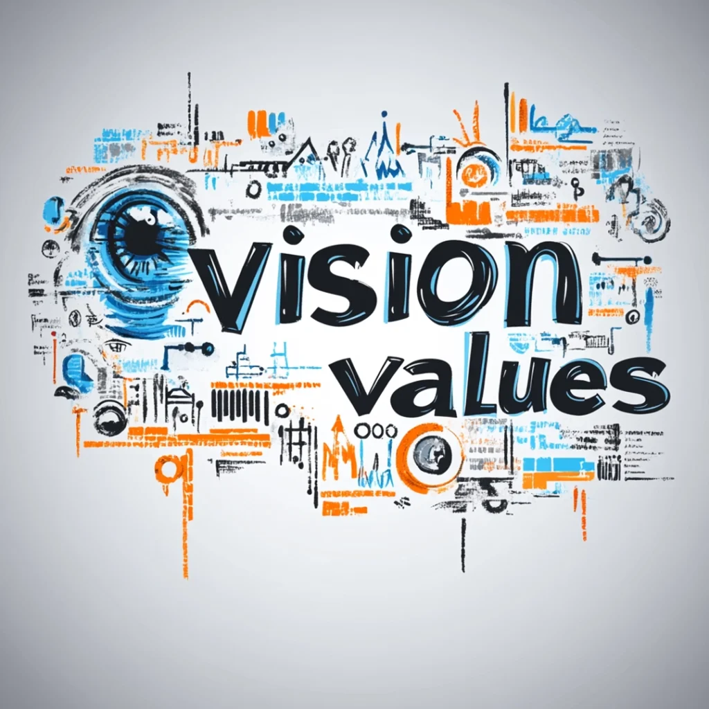 A graphic design showing vision and values for a good branding strategy.